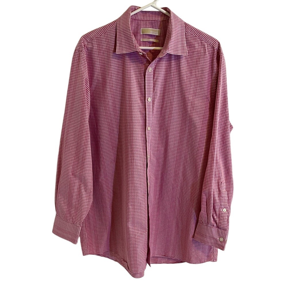 Gingham Check Long Sleeve‎ Button Down 17 32/33 Mens L Michael Kors Christmas